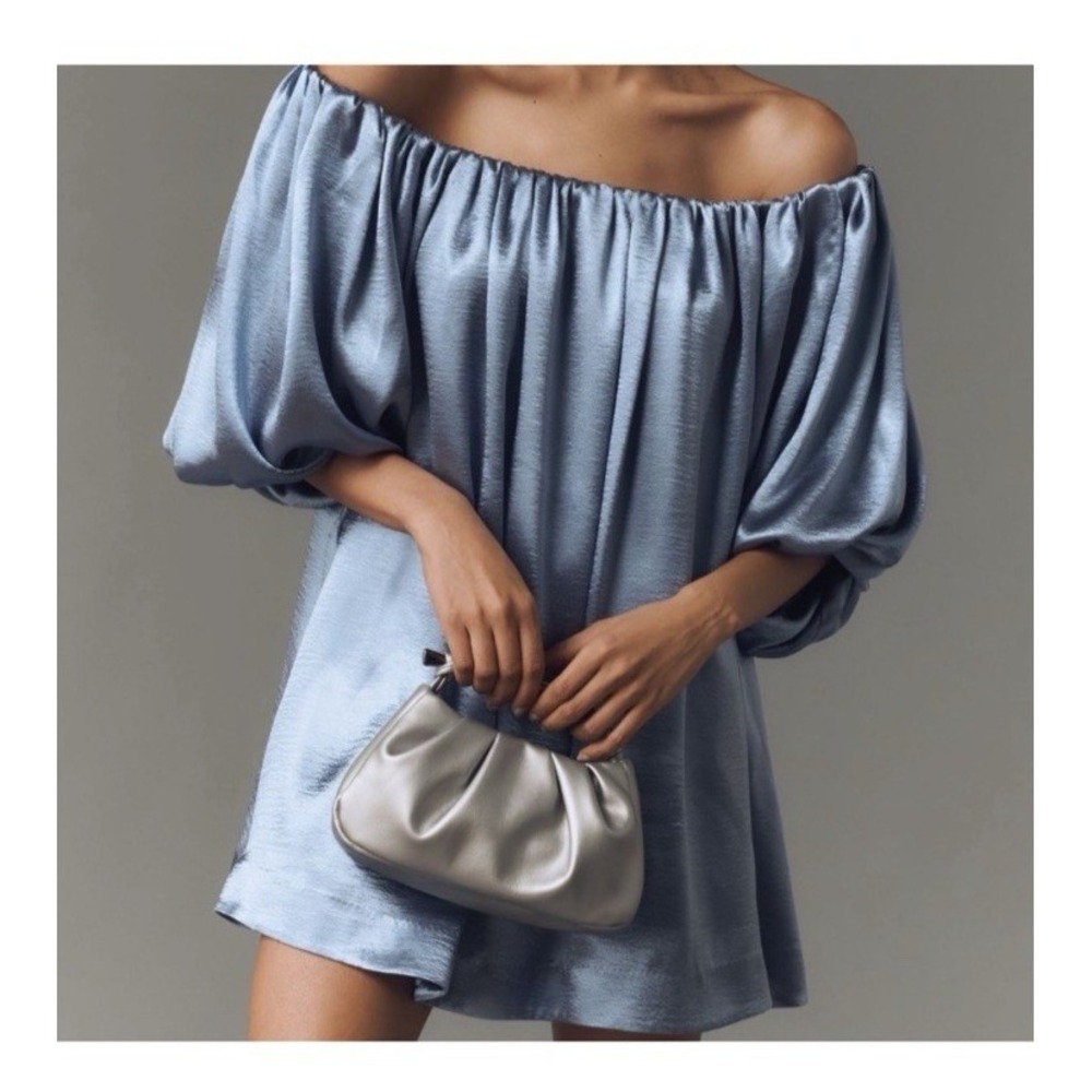 Anthropologie Mare Mare Shine Mini Dress XS Icy Blue Puff Sleeve